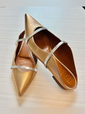Malone Souliers Maureen Metallic Gold Silver Leather by Roy Luwolt Flats Shoes